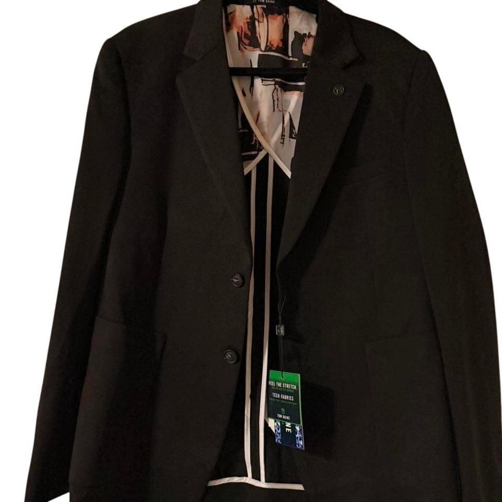 Tom Baine Mens Tech Fabric Blazer Black Stretch Wrinkle Free Jacket M TBKB250-3